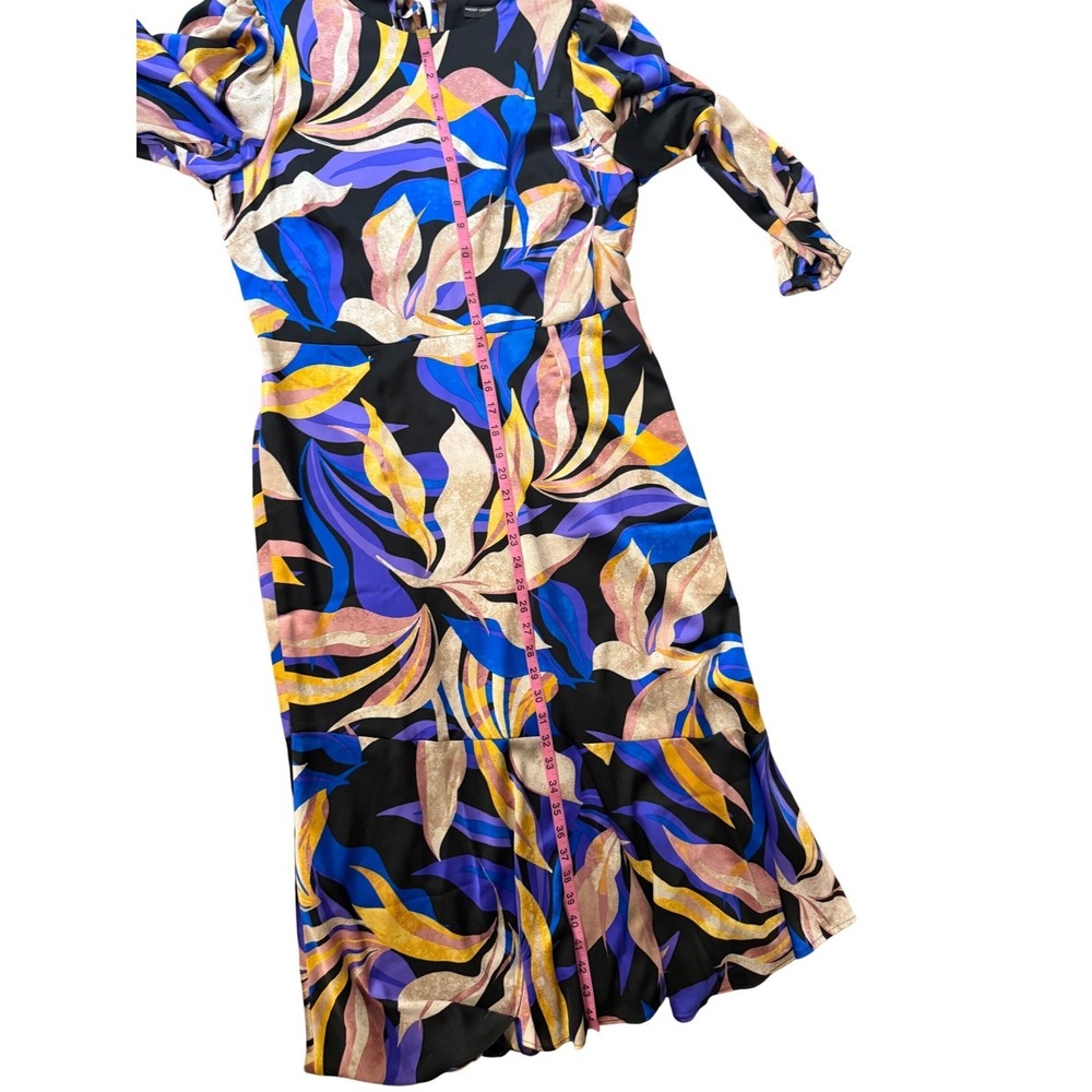 Maggy London Blue Purple Botanical Leaf Print Ruffle Hem Midi Dress Size 14 - Picture 11 of 12